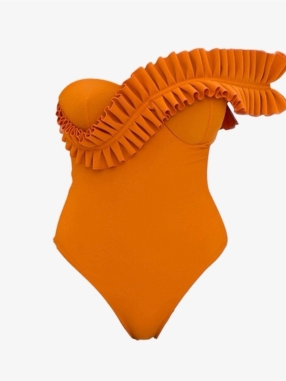 Andrea Iyamah Orange One-Shoulder Ruffle One-Piece Swimsuit size M